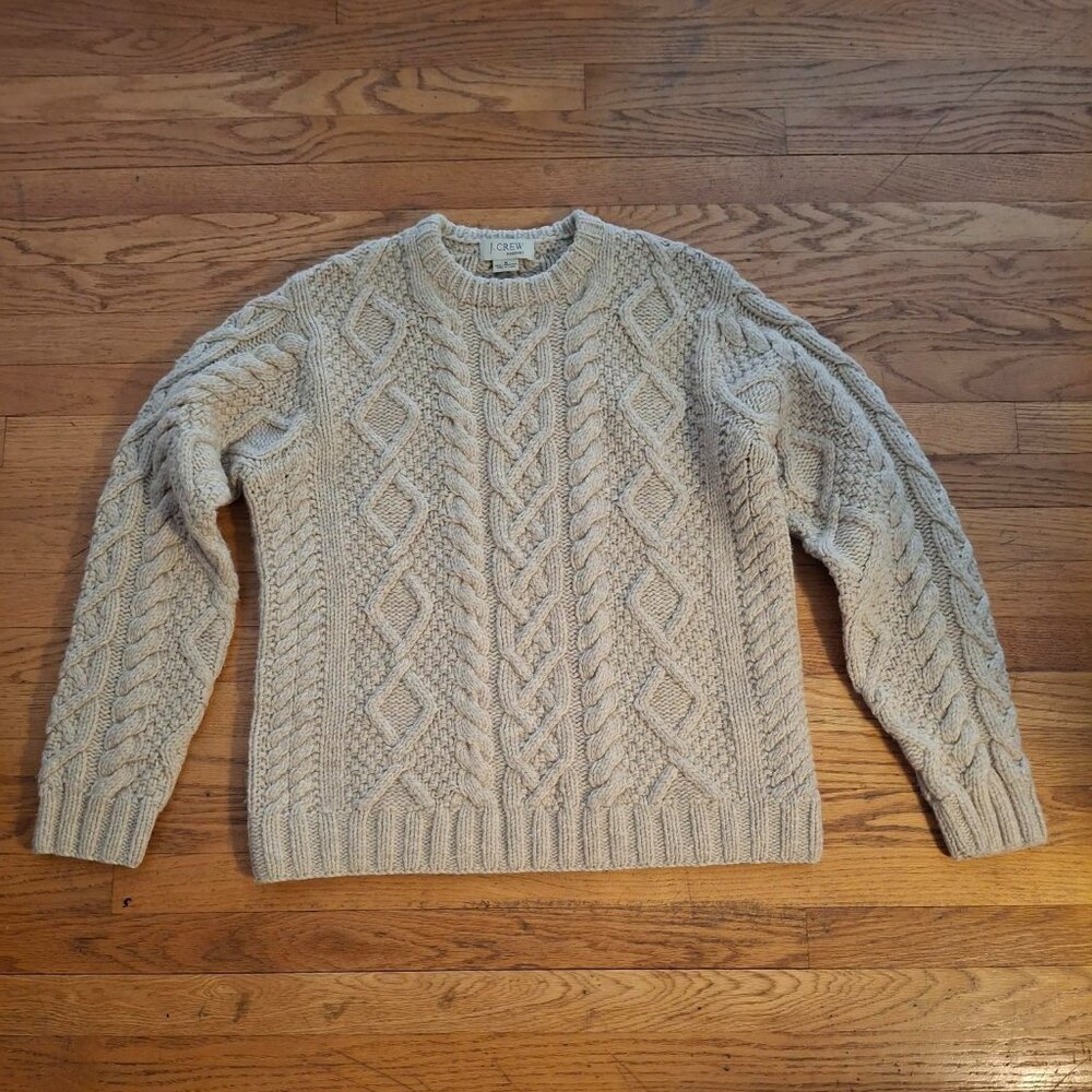 Vintage Men's J. CREW Handknit Cable Knit 100% Lambswool Fisherman Sweater Med